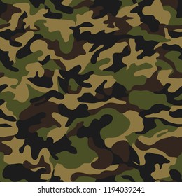 Army seamless pattern. Repeating camouflage green military texture. Hand drawn camo fashion print. Vector illustration
