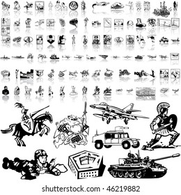 Army set of black sketch. Part 2. Isolated groups and layers.
