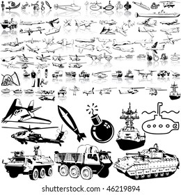 Army set of black sketch. Part 6. Isolated groups and layers.