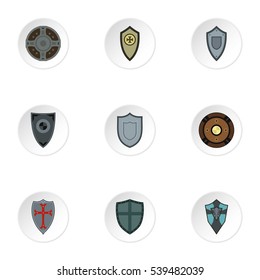 Army shield icons set. Flat illustration of 9 army shield vector icons for web