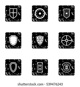Army shield icons set. Grunge illustration of 9 army shield vector icons for web