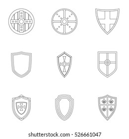 Army shield icons set. Outline illustration of 9 army shield vector icons for web