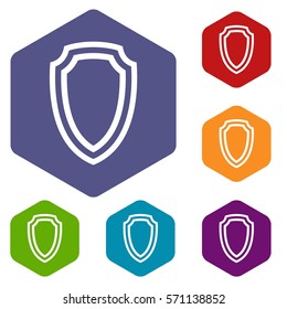 Army shield icons set rhombus in different colors isolated on white background