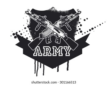 army shield with machine gun
