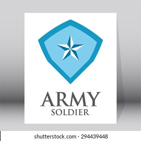Army shield soldier protection help and save logo element design vector shape icon symbol business template abstract company