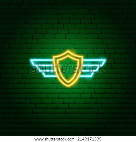 Army Shield Wings Neon Sign. Vector Illustration of War Promotion.