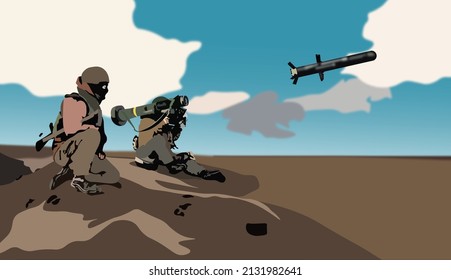 army shoot fire bazooka on war of Ukraine and Russia illustration vector