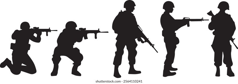 Army silhouette pose vector cartoon