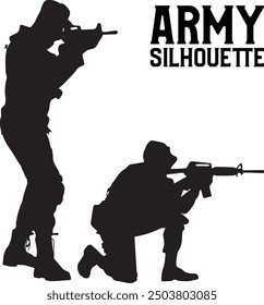 Vector de la silueta del ejército con el perro 