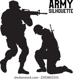 Vector de la silueta del ejército con el perro 
