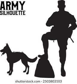 Army Silhouette Vector With Dog 