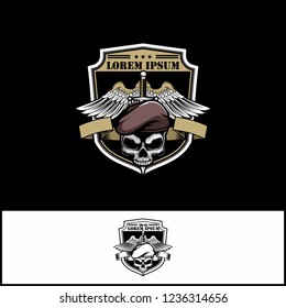 Army Skull with sword and Wing badge logo template