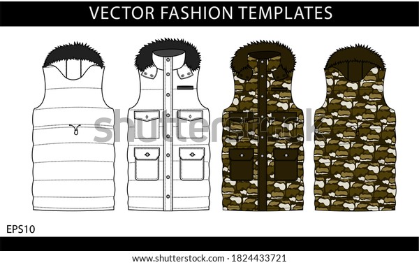 army sleeveless jacket.  vest fashion\
illustration. winter\
jacket
