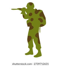 army sniper aiming long range gun wearing green camouflage pattern uniform gear