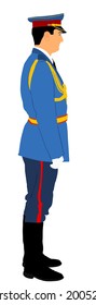 Army soldier ceremony standing vector illustration isolated on white background. Memorial day, Veterans day, 4th of july, Independence day. Soldier saluting in uniform on defile. WW2 history member.