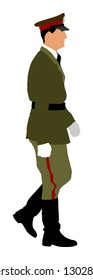 Army soldier ceremony walking vector illustration isolated on white background. (Memorial day, Veteran's day, 4th of july, Independence day).  Soldier saluting in uniform on defile. WW2 member.