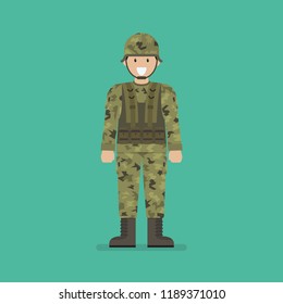 Army soldier character. Vector illustration