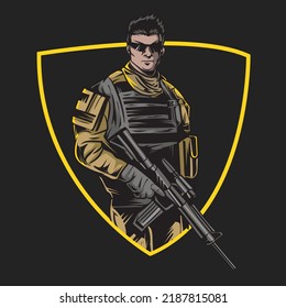 Army or soldier character vector logo