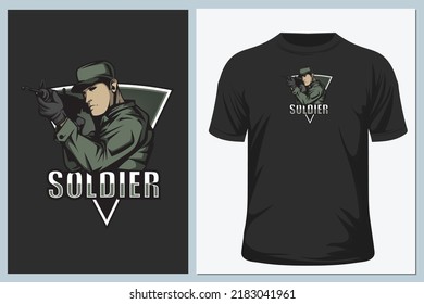 Carácter de ejército o soldado vectorial en camiseta