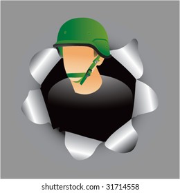 army soldier coming out of paper hole