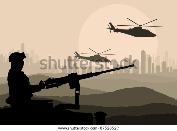 Army Soldier Desert Skyscraper City Landscape Stock Vector (Royalty ...