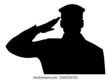 Army soldier giving salute silhouette. Vector illustration