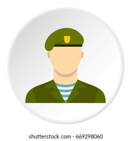 Army soldier icon in flat circle isolated on white background vector illustration for web