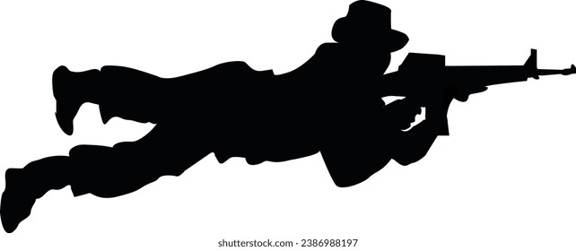 Army Soldier Lying Down Silhouette Vector, Illustration