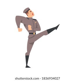 Army Soldier Marching, Infantry Military Man Character in Uniform Cartoon Style Vector Illustration