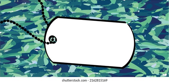 Army Soldier Military Badge Name Label. Engraved Pendant For Identification, Blood Type. Vector Cartoon Identity Labels. Pair Of Dog Tags Or Identity. Dogtags Ot Id Tag Icon Or Pictogram. Camouflage.