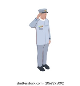 Army Soldier People Isometric Composition With Isolated Character Of Navy Man Giving A Salute Vector Illustration