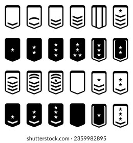 Army soldier rank badges. Army shield epaulets label collection. Set of US army enlisted ranks chevrons. Military insignia badges