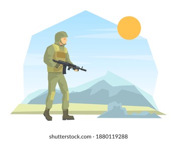 Soldado del ejército con vectores planos con armas de fuego