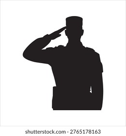 Army soldier saluting vector silhouette. Military personnel in uniform, patriotic gesture, respect, and honor.