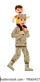 army soldier with son, sol...le vector illustration