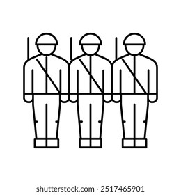 Vector de icono de línea de soldados del ejército. signo de soldados del ejército. símbolo de contorno aislado ilustración negra