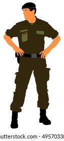 Army soldier's vector isolated on white. (Memorial day, Veteran's day, 4th july, Independence day). Modern young police man or soldier on duty. Special force member. Foreign legion commander captain.
