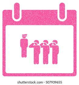 Army Squad Calendar Day grainy textured icon for overlay watermark stamps. Flat symbol with scratched texture. Dotted vector pink ink rubber seal stamp with grunge design on a white background.