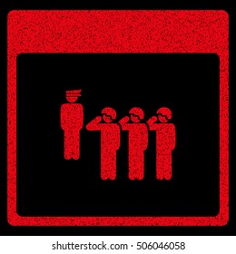 Army Squad Calendar Page grainy textured icon for overlay watermark stamps. Flat symbol with dust texture. Dotted vector red ink rubber seal stamp with grunge design on a black background.