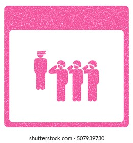 Army Squad Calendar Page grainy textured icon for overlay watermark stamps. Flat symbol with scratched texture. Dotted vector pink ink rubber seal stamp with grunge design on a white background.