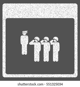 Army Squad Calendar Page grainy textured icon for overlay watermark stamps. Flat symbol with unclean texture. Dotted vector white ink rubber seal stamp with grunge design on a gray background.