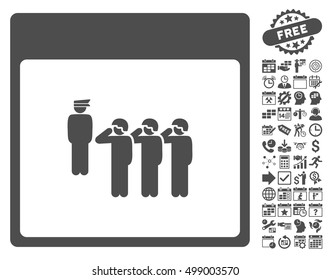 Army Squad Calendar Page icon with bonus calendar and time management images. Vector illustration style is flat iconic symbols, gray, white background.
