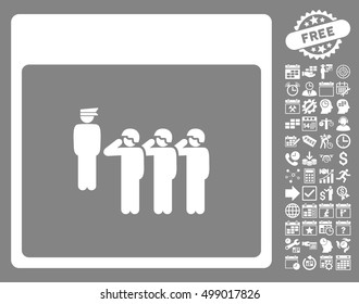 Army Squad Calendar Page icon with bonus calendar and time management clip art. Vector illustration style is flat iconic symbols, white, gray background.