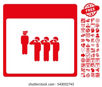 Army Squad Calendar Page pictograph with bonus calendar and time management pictograph collection. Vector illustration style is flat iconic symbols, red, white background.