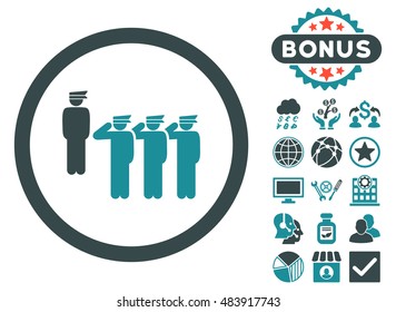 Army Squad icon with bonus images. Vector illustration style is flat iconic bicolor symbols, soft blue colors, white background.