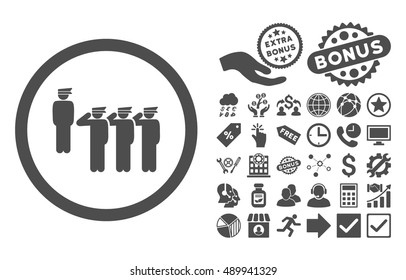 Army Squad icon with bonus pictures. Vector illustration style is flat iconic symbols, gray color, white background.