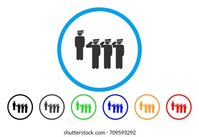 Army Squad rounded icon. Vector illustration style is a grey flat iconic army squad symbol inside a circle. Additional color variants are black, grey, green, blue, red, orange.