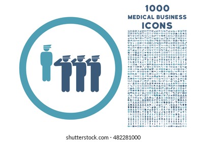 Army Squad rounded vector bicolor icon with 1000 medical business icons. Set style is flat pictograms, cyan and blue colors, white background.
