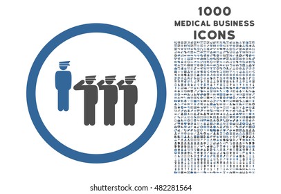Army Squad rounded vector bicolor icon with 1000 medical business icons. Set style is flat pictograms, cobalt and gray colors, white background.