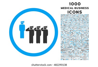 Army Squad rounded vector bicolor icon with 1000 medical business icons. Set style is flat pictograms, blue and gray colors, white background.
